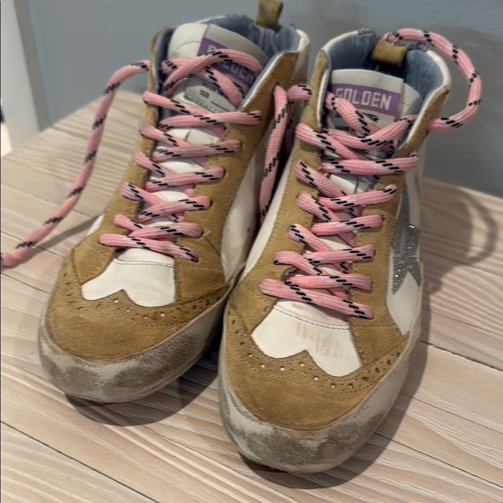 Women's Tan/Yellow and Pink Midstar High-Top Sneakers. Women’s size 37/7